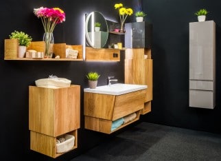 Interior luxury bathroom in classic style in dark tones