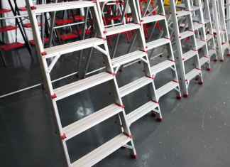 Step ladder display on tool store (shop)