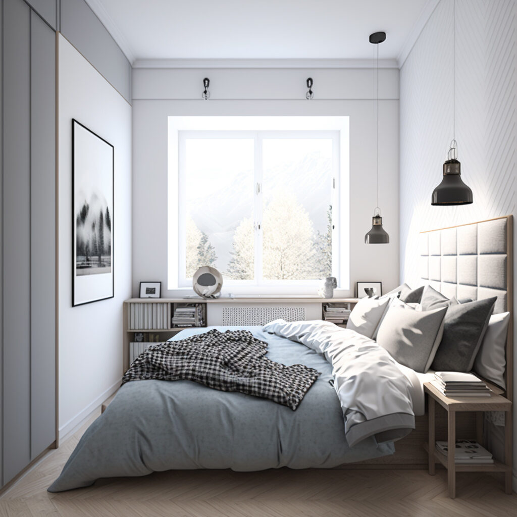 sypialnia z oknem inspirowana skandynawskim stylem