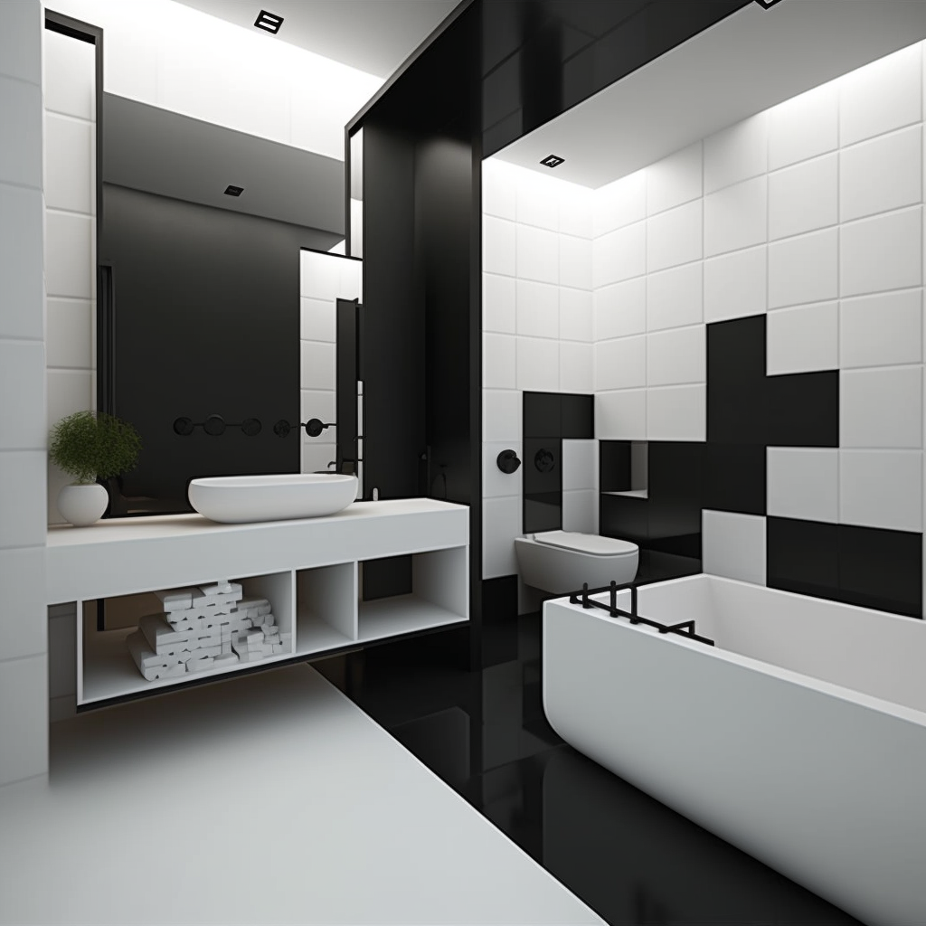 czarno biała prosta łazienka