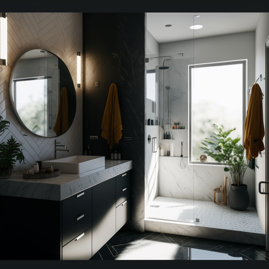 małą ciemna łazienka w nowoczesnym stylu z prysznicem