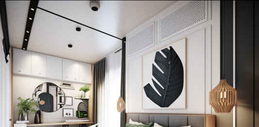 piękna nowoczesna sypialnia pościel w kolorze szałwiowym