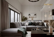 Sofa w salonie w stylu skandynawskim