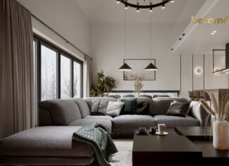 Sofa w salonie w stylu skandynawskim