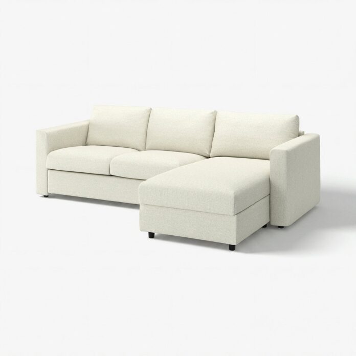 VIMLE, sofa 3-osobowa z szezlongiem, Gunnared beżowy Sofa VIMLE 3-osobowa z szezlongiem w beżowym pokryciu Gunnared